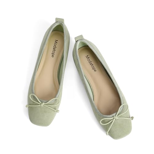 Image of Modatope Womens Flats Ballet Ballerina Flats for Women | Bow Bowknot Square Toe Slip on Flats, Dressy Comfort Ballet Shoes for Work, Driving, School, Travel & Daily Outings