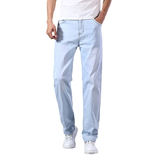 Jeans coupe droite homme grande taille extensible bleu clair 42