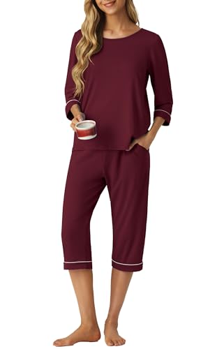 Image of PrinStory Womens Pajama Sets Capri Pjs Soft Lounge Sets XS-4XL