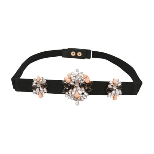 Trendy Fashion Jewelry Women Black Elastic Skinny Belt - Bling Holidays Winter Pink Flower Charms S M2