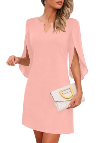 oten Rehearsal Dinner Dresses for Wome Casual Flutter Chiffon Sleeve Wedding Guest Mother of Bride Short Dresses Pink Large