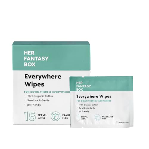 Her Fantasy Box | Everywhere Wipes – 100% Organic Cotton, Gentle & Refreshing, pH-Balanced, Fragrance-Free, Plant-Powered for Body, Face & Intimate Areas, Ideal for Sensitive Skin - 1 Pack, 15 Wipes