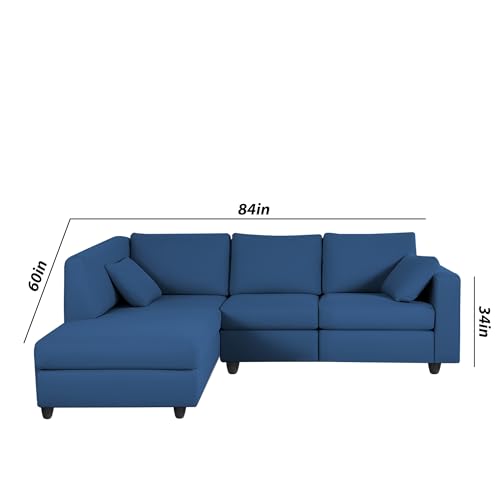 Image of Florian LHS 4 Seater L Shape Sofa Set for Living Room (Blue Fabric) Premium Fabric Sofa