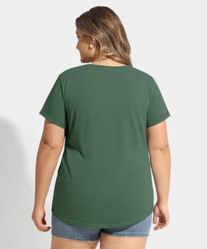 Image of CARCOS Plus Size Tops for Women Short Sleeve Raglan Striped Tee Color Block Crewneck /V Neck Tunic Loose Fit Summer XL-5XL
