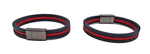 Pulsera Oficial Piel Lisa Azul Marino y Rojo con Cierre Acero y Grabado Letras Athletic Club