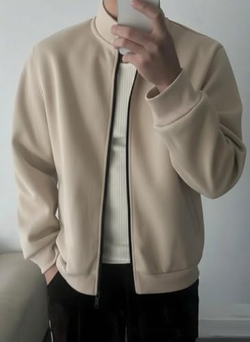 Image of SMOWKLY Men's Winter Bomber Jacket | Premium Solid Casual Jacket for Men | High Neck Zip-Up Jacket | Full Sleeve Warm Winter Wear | Stylish Regular Fit Lightweight Windproof Outerwear with Pockets