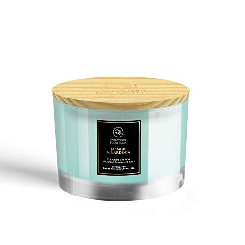 Ecoaroma Jasmine & Gardenia Luxury Scented Coco-Soy Jar Candles Organic Coconut Soy Aromatherapy Candles Highly Scented Home Decorative Fragrance Gifts Hand Poured 2 Wicks 10 Oz #TOP1