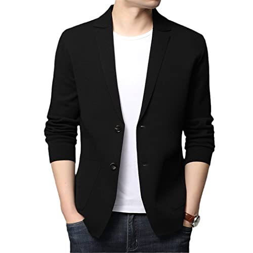 Pull décontracté d'automne contre le froid cardigan homme chaud noir solide M