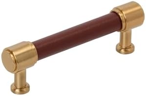 Signature Hardware 954066-334 Lazzara 3-3/4 Inch Center to Center Brown Leather Bar Cabinet Pull - Brushed Gold