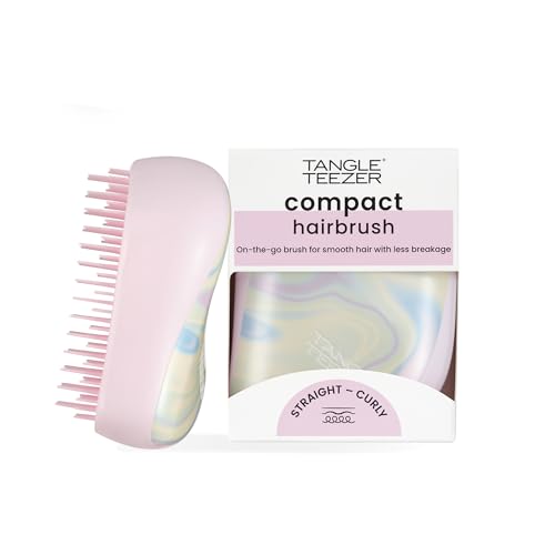 Tangle Teezer Compact Styler Detangler Hairbrush - For Wet & Dry Hair - Detangling Brush for All Hair Types - Perfect Brush For Travel with Protective Cover - Ice Cream Swirl