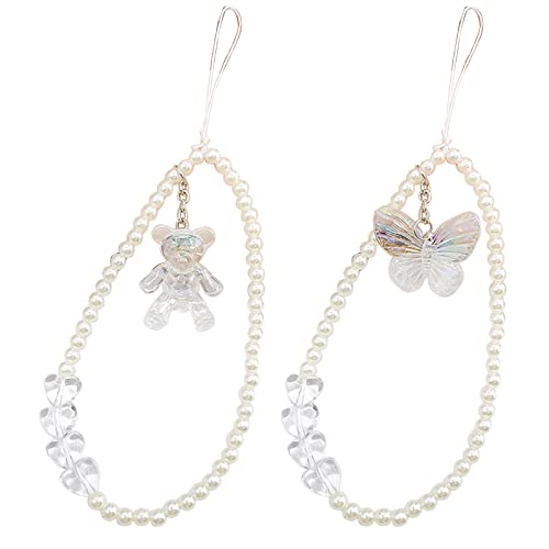 Butterfly Phone Chain Pendant Cartoon Bear Pearl-Lanyard Charm Decorations Girl Bag Keyring Hanging Ornament Accessories Cart