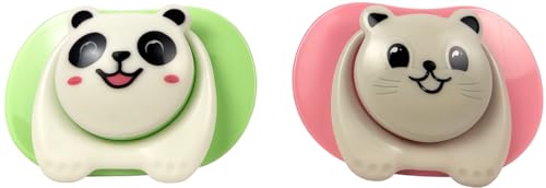 Image of Cartoon Animal Baby Toddler & Children Natural Shaped Orthodontic Pacifier /Binky (Cat and Panda Variety Pack)