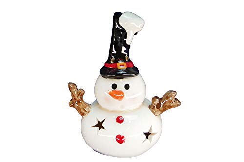 Seyko Keramik Deko Figur LED Keramik Schneemann Figur Olaf weiß schwarz rot H 12 cm 060029 Cover