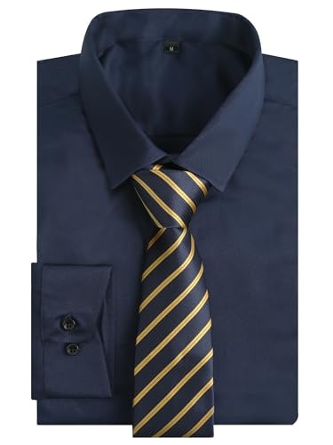 Image of Alizeal Mens 3 Pcs Long Sleeve Shirts Set | Pocket Square Necktie Perfect for Weddings Business Daily Wear