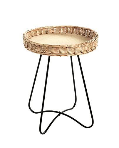 HAKU Möbel Mesa auxiliar natural, negro, Metal, contrachapado, mimbre - Dim.: AL 51 cm x diámetro 41 cm, Estilo: Bohemio