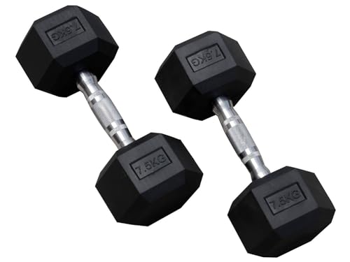 DREAM FIT Rubber Coated Professional Hex Fixed Dumbbells Set for home gym - 1 pair (7.5Kg x 2 = 15Kg)