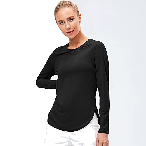 Huskydg T-Shirt pour Femme à Manches Longues T-Shirt Confort Randonnée en Plein Air Course à Pied Pêche,Black,S Cover