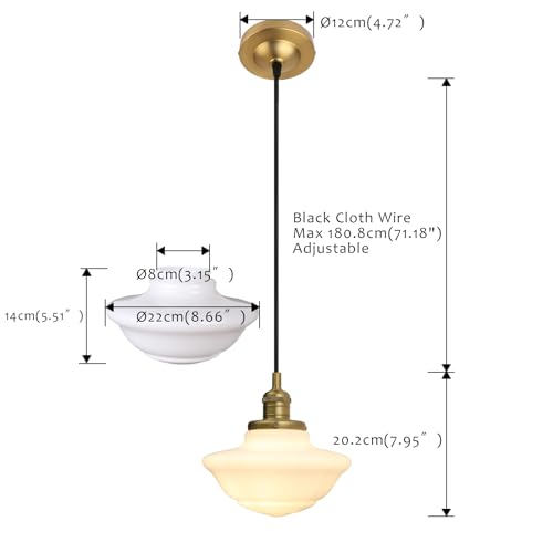 Pathson Modern Pendant Light with Milk White Glass, Vintage Ceiling Pendant Lighting Adjustable Textile Cord, Frosted Ceiling Fixture Lamp for Living Room Bedroom Kitchen Dining Room