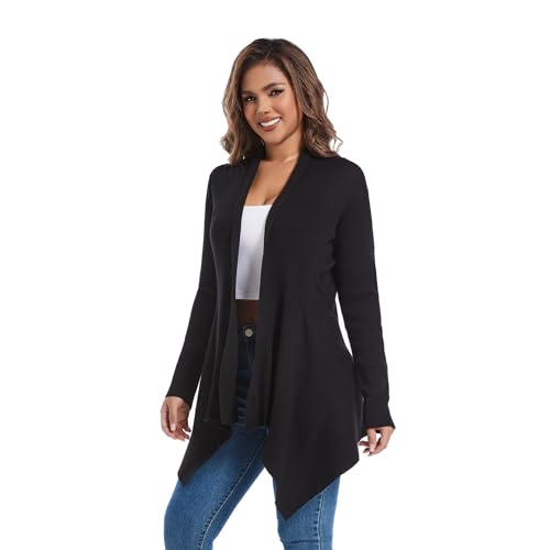 Women's Draped Open Front Cardigan, Long Sleeve Soft Ribbed Knit All-Season Outerwear with Irregular Hem3
