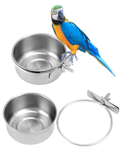 QWORK® 2er-Set Edelstahl Vogel Futternapf zum Einhängen, Vogelkäfig Zubehör, Ratten Käfig Zubehör (10X4.5 cm)