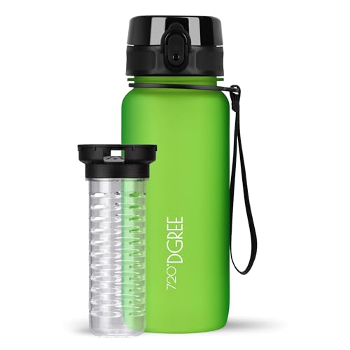 720°DGREE Trinkflasche 650ml “uberBottle“ softTouch +Früchtebehälter - BPA-Frei - Auslaufsichere Wasserflasche für Kinder, Schule, Uni, Sport, Outdoor, Fitness - Tritan Sportflasche - Leicht, Stoßfest
