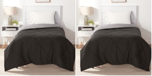 Image of Amazon Basics Comforter Blanket, Reversible, Lightweight Microfiber, All Season, Soft Plush, Machine Washable, Twin /Twin XL, Black /Grey (Pack of 2)