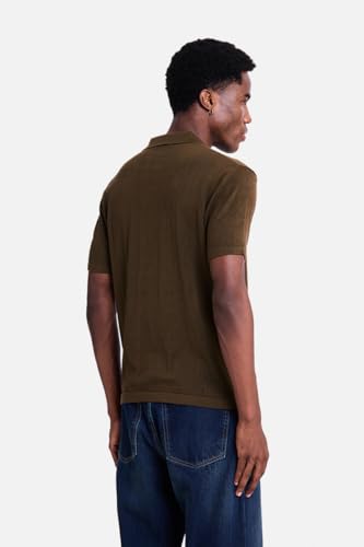 Image of SNITCH Men Knitted Polo T-Shirt | Geometric Pointelle Textured Knit & V-Placket Polo Collar | 100% Cotton Breathable Summer Knit, Casual Resort Wear