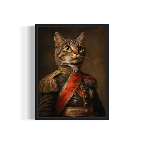 Cat Soldier Portrait Wall Art Funny Cat Print Poster, Vintage