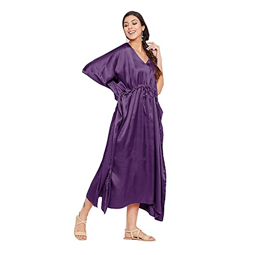 Oussum Women’s Plus Size Kaftan Dress – Solid Satin Maxi Nightgown with Kimono Sleeves, Comfortable Lounge Wear & Nightwear2