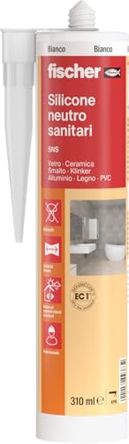 Fischer SNS Silicone Neutro Sanitari, Bianco, Antimuffa, Per Ambienti Sanitari,