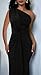 Memoriesea Women's Elegant Sleeveless One Shoulder Bodycon Evening Cocktail Maxi Dress Black