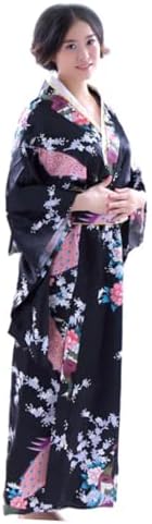 Kimono Japonés de Fiesta para Mujer Negro Talla Única Bata de Dor...