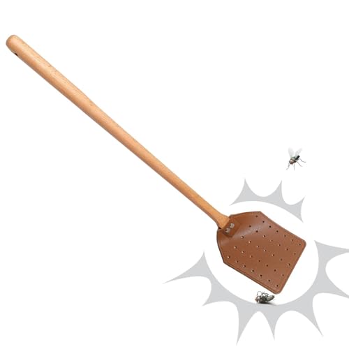 Eojpdji Matamoscas para interiores | Matamoscas manual de 49,3 cm para interiores, raqueta de piel sintética con mango de madera para abejas y avispas, mesa, restaurante, cocina, hogar, jardín, patio
