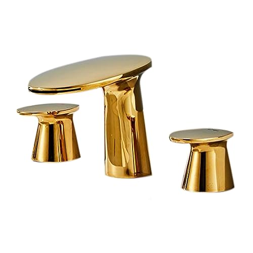 Mitigeur de lavabo cascade en laiton or avec 3 trous et 2 poignées