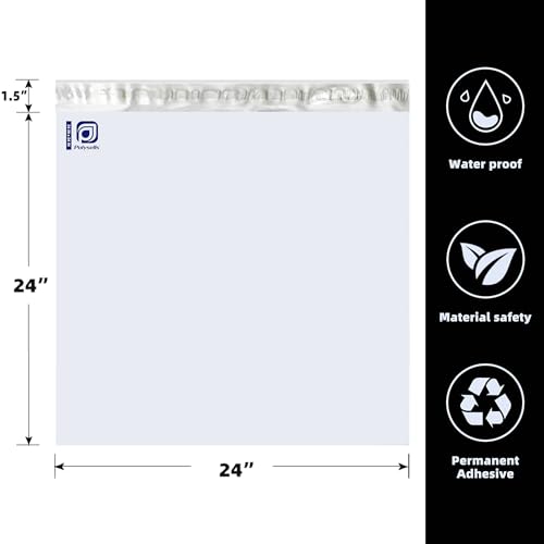 Image of POLYSELLS 100 pcs 24x24 Inches White (Silver inside) Poly Mailers Shipping Envelopes, Strong Adhesive Sealing, Waterproof, and Tear-resistant Postal Mailing Bags for Clothing, Books, and Accessories