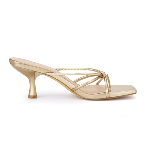 Image of Women's Strappy Square Open Toe Kitten Heel Thong Sandals Slip On Mule Style Dressy Summer Heels