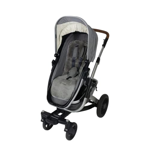Naturally Sheepskins Kinderwagen Einlage aus Lammfell, Merino Schaffell Sitzauflage, Unterlage, 75cm x 30cm, universelle Größe, atmungsaktiv, temperaturregulierend, pflegeleicht, Grau