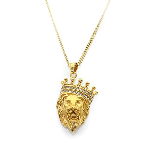 Pendentif tête de lion rugissante dorée : collier punk rétro robuste