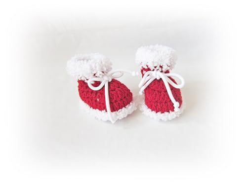 Crochet Christmas Baby Shoes, Santa Newborn Booties (0-3 months)2