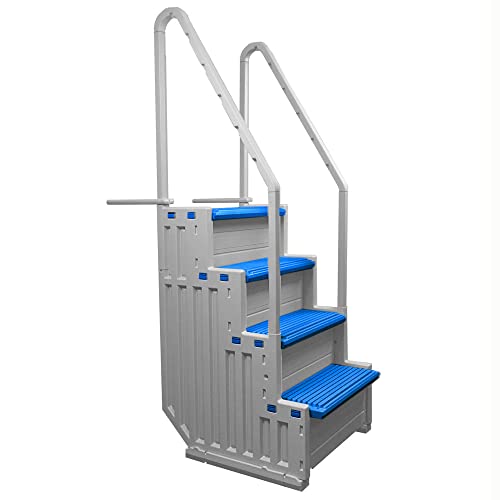 Confer Plastics Above Ground Swimming Inpool Step & Ladder | Heavy Duty | White Frame With Blue & Gray Steps | Deck Height Up To 60 Inches | Enter & Exit Your Pool Safely #TOP2
