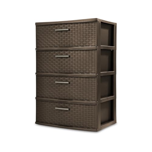 4 Drawer Plastic Storage Drawer, Wide Weave Design...