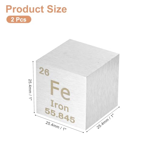 Image of uxcell 1 Inch Iron Cube High Density Metal Element Cube 2 Pcs | Chemical Elements Collection Science Education Experiment Application Silver