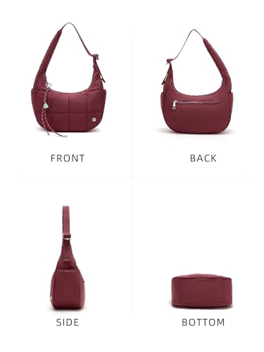 Image of WESTBRONCO Small Puffer Crescent Shoulder Bag for Women, Nylon Quilted Shoulder Purses, Puffy Handbags with Adjustable Strap
