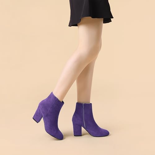 Allegra K Allegra K Women's Side Zip Chunky Heel Ankle Boots Purple Ankle Boots 8 M US