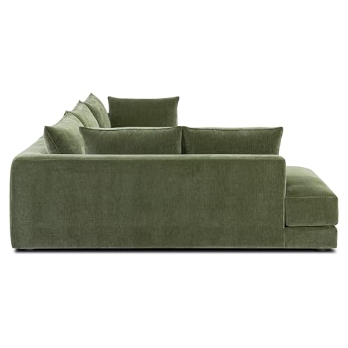Image of Poly & BARK Marcel Left-Facing Corner Sectional with Extra-Wide Chaise - Upholstered in Sagano Green Fabric - Deep, Relaxed Modern Design with Feather-Blend Cushions for Living Room Comfort and Style