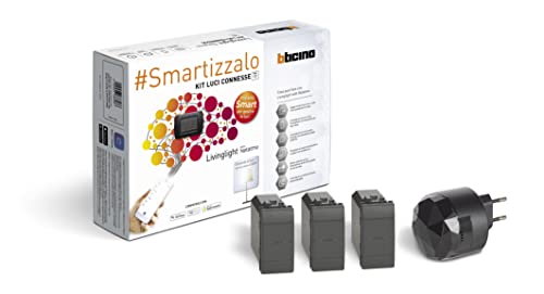 BTicino Kit Luci Connesse Livinglight Smart SL3601KIT, Per Accendere/Spegnere Luci Tramite App o con Alexa, Google e Siri, con 1 Gateway Plug-in Nero S36GWGC e 3 Deviatori Antracite Connessi L4003C