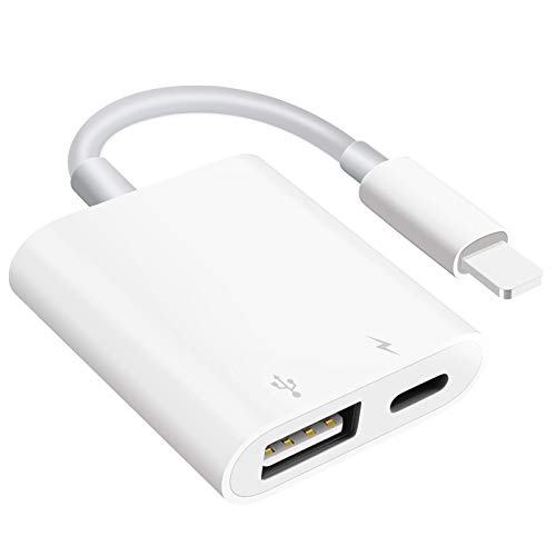 USB Camera Adapter, USB Female OTG Adapter Compatible with iPhone/iPad, Portable USB Adapter for iPhone with Charging Port, iPad to USB Adapter No Application,Support card reader Plug and Play (White)