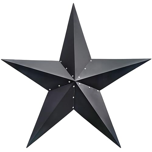 Qobumy 48 Large Barn Star-Black Barn Stars Outdoor Decoration-Metal Star for Outside Texas Stars Art Rustic Vintage Western Country Home Farmhouse Primitive House Decor- Primitive Wall Dcor