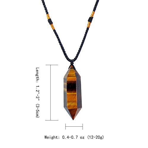 Image of Runyangshi Tiger's Eye Healing Crystal Pendants, Double Pointed Natural Crystal Quartz Necklace 6 Faceted Chakra Crystal Wand Stone