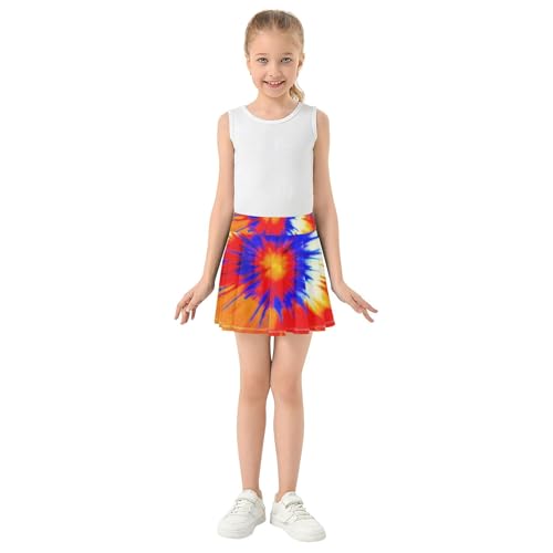 Joisal Athletic Shorts for Girls Skorts Orange Blue Tie Dye Swirls Toddlers Tennis Skirts Colored Pleated Skort 3t3